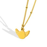 Fashion Wing Round Pendant Necklace Geometric Titanium Steel Gold-plated Clavicle Chain main image 6