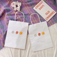 Cute Color Small Flowers Double-sided Printing White Simple Tote Shopping Gift Bag main image 3
