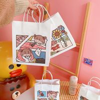Cute Simple Cartoon White Paper Portable Shopping Packaging Gift Storage Bag main image 1