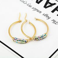 Simple Circle Gold-plated Inlaid Multi-color Crystal Stainless Steel Hoop Earrings Wholesale main image 3