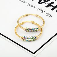 Simple Circle Gold-plated Inlaid Multi-color Crystal Stainless Steel Hoop Earrings Wholesale main image 4