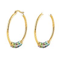 Simple Circle Gold-plated Inlaid Multi-color Crystal Stainless Steel Hoop Earrings Wholesale main image 5