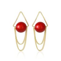 Creative Triangle Pearl Tassel Fashion Red Earrings Wholesale main image 1