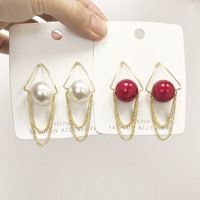 Creative Triangle Pearl Tassel Fashion Red Earrings Wholesale main image 3