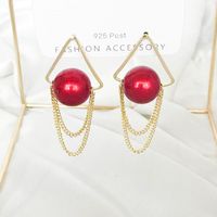 Creative Triangle Pearl Tassel Fashion Red Earrings Wholesale main image 5