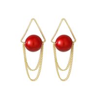 Creative Triangle Pearl Tassel Fashion Red Earrings Wholesale main image 6