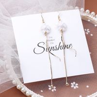 Fashion White Daisy Flower Pearl Tassel Earrings Wholesale main image 3