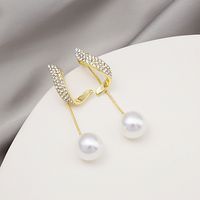Curve Geometric Diamond Earrings Long Pearl Alloy Earrings main image 1