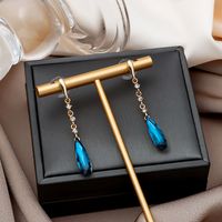 New Blue Crystal Water Drop Earrings Fashion Long Alloy Earrings main image 1