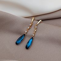 New Blue Crystal Water Drop Earrings Fashion Long Alloy Earrings main image 3