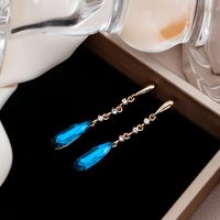 New Blue Crystal Water Drop Earrings Fashion Long Alloy Earrings main image 4