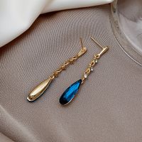 New Blue Crystal Water Drop Earrings Fashion Long Alloy Earrings main image 5