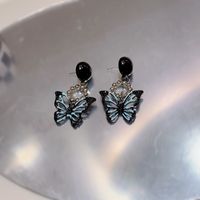 Fashion Black Butterfly Pendant Alloy Earrings main image 1