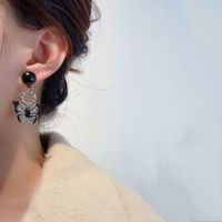 Fashion Black Butterfly Pendant Alloy Earrings main image 4