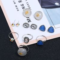 Simple Inlaid Diamond Fashion Geometric Earrings Ring 8 Sets main image 3