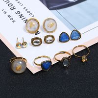 Simple Inlaid Diamond Fashion Geometric Earrings Ring 8 Sets main image 4