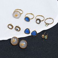 Simple Inlaid Diamond Fashion Geometric Earrings Ring 8 Sets main image 5