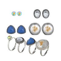 Simple Inlaid Diamond Fashion Geometric Earrings Ring 8 Sets main image 6