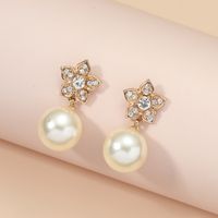 Fashion Inlaid Pearl Five-pointed Star Drop Earrings Wholesale main image 3