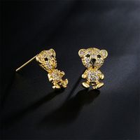 Fashion Copper Micro-inlaid Zircon Plated 18k Gold Animal Bear Earrings Wholesale main image 3