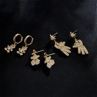 Fashion Copper Micro-inlaid Zircon Plated 18k Gold Animal Bear Earrings Wholesale main image 5