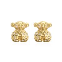 Fashion Copper Micro-inlaid Zircon Plated 18k Gold Animal Bear Earrings Wholesale main image 6