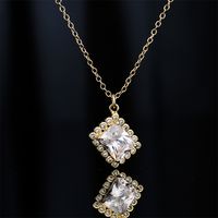 Square Emerald Zircon Pendant Copper Plated 18k Gold Necklace Female main image 1