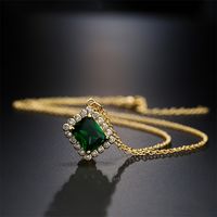 Square Emerald Zircon Pendant Copper Plated 18k Gold Necklace Female main image 4