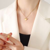 Fashion Wing Round Pendant Titanium Steel Gold-plated Clavicle Chain main image 5