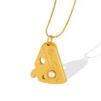 Simple Cheese Block Imitation Pearl Pendant Titanium Steel Plated 18k Gold  Necklace main image 6