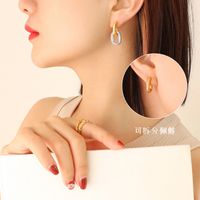 Fashion Embossed Handmade Texture Oval Shaped Titanium Steel Gold-plated Earrings main image 3