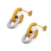 Fashion Embossed Handmade Texture Oval Shaped Titanium Steel Gold-plated Earrings main image 6