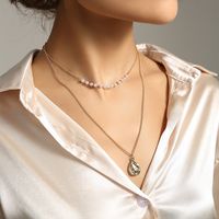 Fashion Special-shaped Water Drop Necklace Pearl Alloy Double-layer Necklace main image 2