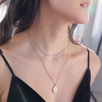 Fashion Special-shaped Water Drop Necklace Pearl Alloy Double-layer Necklace main image 5
