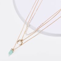 Fashion Multi-layer Necklace Green Imitation Natural Stone Alloy Necklace main image 3