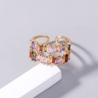Simple Irregular Square Double Row Color Zircon Copper Ring main image 3
