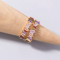 Simple Irregular Square Double Row Color Zircon Copper Ring main image 5