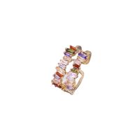 Simple Irregular Square Double Row Color Zircon Copper Ring main image 6