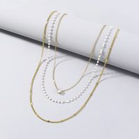 Creative Multilayer Zircon Pendant Necklace Imitation Pearl Alloy Clavicle Chain main image 3
