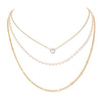 Creative Multilayer Zircon Pendant Necklace Imitation Pearl Alloy Clavicle Chain main image 6
