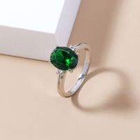 Fashion Emerald Green Gemstone Copper Ring Simple Micro-set Zircon Ring main image 3