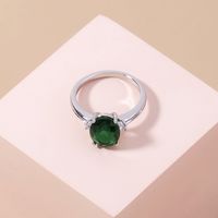 Fashion Emerald Green Gemstone Copper Ring Simple Micro-set Zircon Ring main image 5