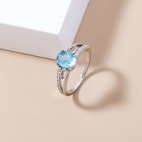 Fashion Oval Lake Water Sapphire Female Ring Simple Copper Zircon Ring main image 3