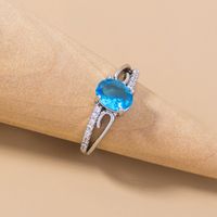 Fashion Oval Lake Water Sapphire Female Ring Simple Copper Zircon Ring main image 4
