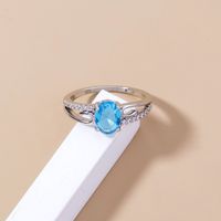 Fashion Oval Lake Water Sapphire Female Ring Simple Copper Zircon Ring main image 6