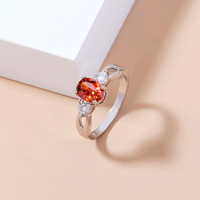 Simple Oval Red Zircon Ring Simple Micro-set Zircon Copper Ring main image 2