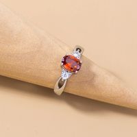 Simple Oval Red Zircon Ring Simple Micro-set Zircon Copper Ring main image 4