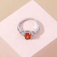 Simple Oval Red Zircon Ring Simple Micro-set Zircon Copper Ring main image 5