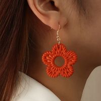 Fashion Solid Color Hollow Flower Bamboo Rattan Straw Drop Earrings main image 2
