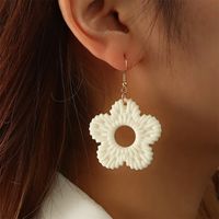Fashion Solid Color Hollow Flower Bamboo Rattan Straw Drop Earrings main image 4